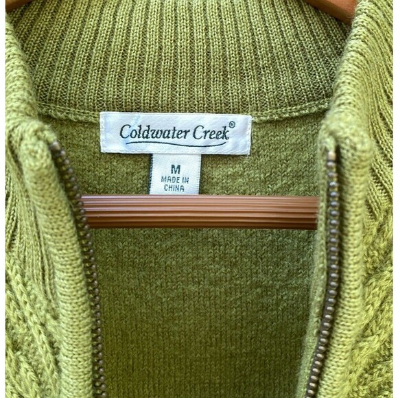 Coldwater Creek Boiled Wool Zip Sweater Vest M Green Chevron Textured VTG Style - Picture 13 of 14